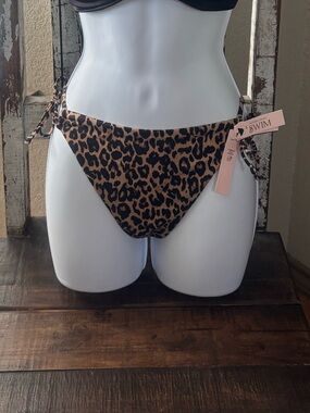 Victoria's Secret Black and Beige Leopard Print Bikini 👙 Bottom NWT
